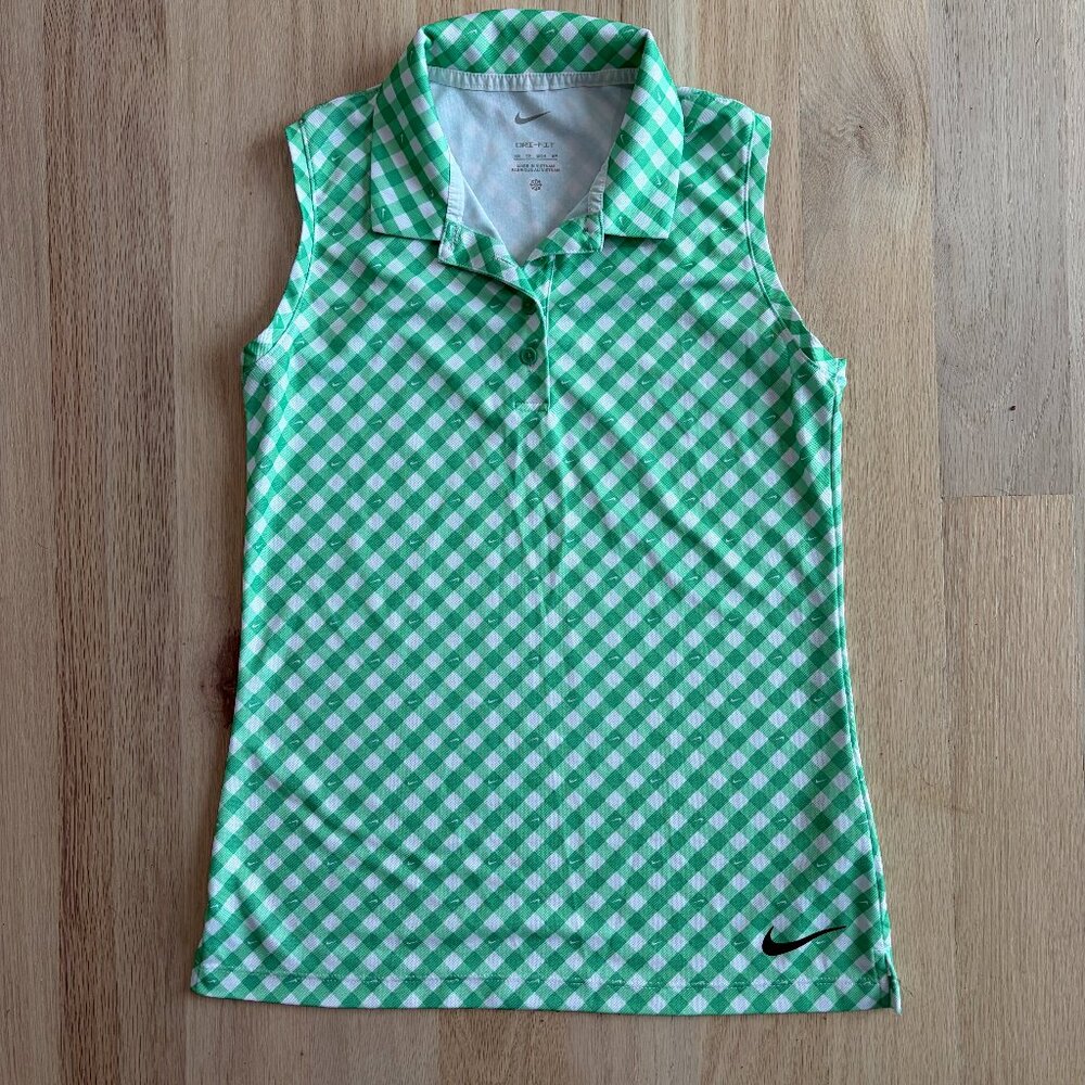Nike Dri-Fit Victory Gingham Print Sleeveless Polo Shirt | Size XS